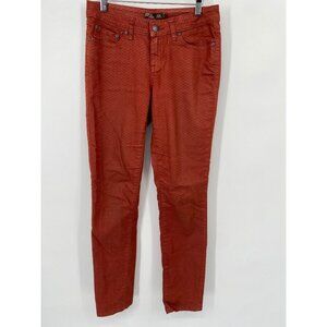 PRANA ORANGE PRINT SKINNY Jeans STRETCH MID RISE SIZE 2/26 ORGANIC COTTON